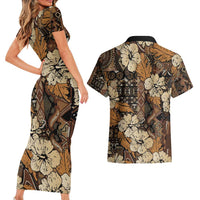 Hibiscus Mix African Pattern Couples Matching Short Sleeve Bodycon Dress and Hawaiian Shirt - Wonder Print Shop