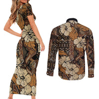 Hibiscus Mix African Pattern Couples Matching Short Sleeve Bodycon Dress and Long Sleeve Button Shirt - Wonder Print Shop