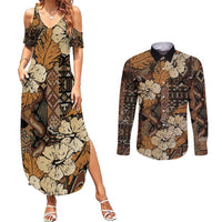 Hibiscus Mix African Pattern Couples Matching Summer Maxi Dress and Long Sleeve Button Shirt - Wonder Print Shop