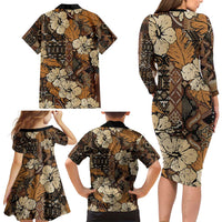 Hibiscus Mix African Pattern Family Matching Long Sleeve Bodycon Dress and Hawaiian Shirt - Wonder Print Shop