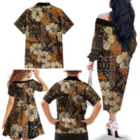 Hibiscus Mix African Pattern Family Matching Off The Shoulder Long Sleeve Dress and Hawaiian Shirt - Wonder Print Shop