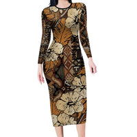 Hibiscus Mix African Pattern Long Sleeve Bodycon Dress - Wonder Print Shop