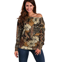 Hibiscus Mix African Pattern Off Shoulder Sweater - Wonder Print Shop