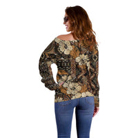 Hibiscus Mix African Pattern Off Shoulder Sweater - Wonder Print Shop
