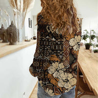 Hibiscus Mix African Pattern Women Casual Shirt - Wonder Print Shop