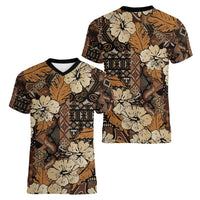 Hibiscus Mix African Pattern Women V-Neck T-Shirt - Wonder Print Shop