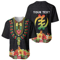Personalized Hibiscus Mix Dashiki African Pattern Baseball Jersey Adinkra Symbol - Wonder Print Shop