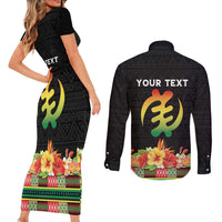 Personalized Hibiscus Mix Dashiki African Pattern Couples Matching Short Sleeve Bodycon Dress and Long Sleeve Button Shirt Adinkra Symbol - Wonder Print Shop