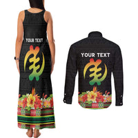 Personalized Hibiscus Mix Dashiki African Pattern Couples Matching Tank Maxi Dress and Long Sleeve Button Shirt Adinkra Symbol - Wonder Print Shop
