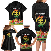 Personalized Hibiscus Mix Dashiki African Pattern Family Matching Long Sleeve Bodycon Dress and Hawaiian Shirt Adinkra Symbol - Wonder Print Shop