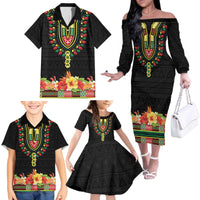 Personalized Hibiscus Mix Dashiki African Pattern Family Matching Off The Shoulder Long Sleeve Dress and Hawaiian Shirt Adinkra Symbol - Wonder Print Shop