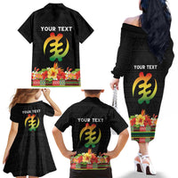 Personalized Hibiscus Mix Dashiki African Pattern Family Matching Off The Shoulder Long Sleeve Dress and Hawaiian Shirt Adinkra Symbol - Wonder Print Shop