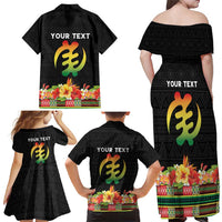 Personalized Hibiscus Mix Dashiki African Pattern Family Matching Off Shoulder Maxi Dress and Hawaiian Shirt Adinkra Symbol - Wonder Print Shop