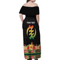 Personalized Hibiscus Mix Dashiki African Pattern Family Matching Off Shoulder Maxi Dress and Hawaiian Shirt Adinkra Symbol - Wonder Print Shop