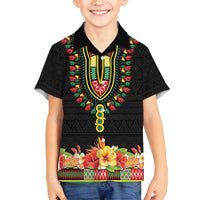 Personalized Hibiscus Mix Dashiki African Pattern Family Matching Off Shoulder Maxi Dress and Hawaiian Shirt Adinkra Symbol - Wonder Print Shop