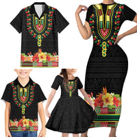Personalized Hibiscus Mix Dashiki African Pattern Family Matching Short Sleeve Bodycon Dress and Hawaiian Shirt Adinkra Symbol - Wonder Print Shop