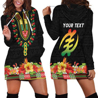 Personalized Hibiscus Mix Dashiki African Pattern Hoodie Dress Adinkra Symbol - Wonder Print Shop