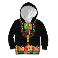 Personalized Hibiscus Mix Dashiki African Pattern Kid Hoodie Adinkra Symbol - Wonder Print Shop