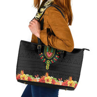 Hibiscus Mix Dashiki African Pattern Leather Tote Bag Adinkra Symbol - Wonder Print Shop