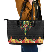 Hibiscus Mix Dashiki African Pattern Leather Tote Bag Adinkra Symbol - Wonder Print Shop