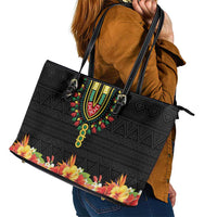 Hibiscus Mix Dashiki African Pattern Leather Tote Bag Adinkra Symbol - Wonder Print Shop