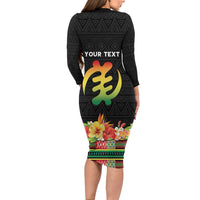 Personalized Hibiscus Mix Dashiki African Pattern Long Sleeve Bodycon Dress Adinkra Symbol - Wonder Print Shop