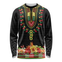 Personalized Hibiscus Mix Dashiki African Pattern Long Sleeve Shirt Adinkra Symbol - Wonder Print Shop
