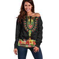 Personalized Hibiscus Mix Dashiki African Pattern Off Shoulder Sweater Adinkra Symbol - Wonder Print Shop