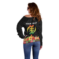 Personalized Hibiscus Mix Dashiki African Pattern Off Shoulder Sweater Adinkra Symbol - Wonder Print Shop
