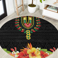 Hibiscus Mix Dashiki African Pattern Round Carpet Adinkra Symbol - Wonder Print Shop