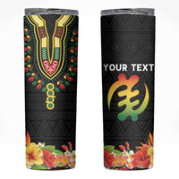 Personalized Hibiscus Mix Dashiki African Pattern Skinny Tumbler Adinkra Symbol - Wonder Print Shop