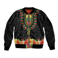 Personalized Hibiscus Mix Dashiki African Pattern Sleeve Zip Bomber Jacket Adinkra Symbol - Wonder Print Shop