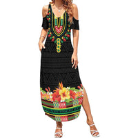 Personalized Hibiscus Mix Dashiki African Pattern Summer Maxi Dress Adinkra Symbol - Wonder Print Shop