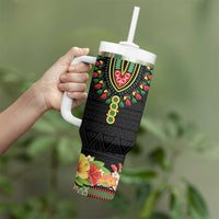 Personalized Hibiscus Mix Dashiki African Pattern Tumbler With Handle Adinkra Symbol - Wonder Print Shop