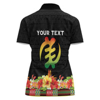 Personalized Hibiscus Mix Dashiki African Pattern Women Polo Shirt Adinkra Symbol - Wonder Print Shop