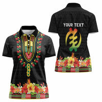 Personalized Hibiscus Mix Dashiki African Pattern Women Polo Shirt Adinkra Symbol - Wonder Print Shop