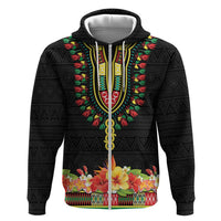 Personalized Hibiscus Mix Dashiki African Pattern Zip Hoodie Adinkra Symbol - Wonder Print Shop