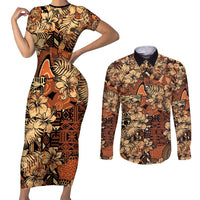 Hibiscus Mix African Pattern Couples Matching Short Sleeve Bodycon Dress and Long Sleeve Button Shirt - Wonder Print Shop