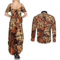 Hibiscus Mix African Pattern Couples Matching Summer Maxi Dress and Long Sleeve Button Shirt - Wonder Print Shop