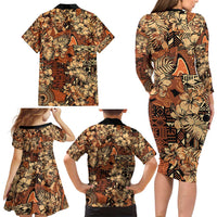 Hibiscus Mix African Pattern Family Matching Long Sleeve Bodycon Dress and Hawaiian Shirt - Wonder Print Shop