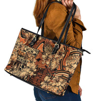 Hibiscus Mix African Pattern Leather Tote Bag - Wonder Print Shop