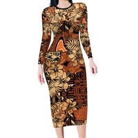 Hibiscus Mix African Pattern Long Sleeve Bodycon Dress - Wonder Print Shop