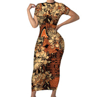 Hibiscus Mix African Pattern Short Sleeve Bodycon Dress - Wonder Print Shop