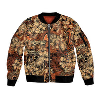 Hibiscus Mix African Pattern Sleeve Zip Bomber Jacket - Wonder Print Shop