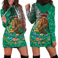 Personalised Viva La Mexico Hoodie Dress Coat Of Arms Aztec Mix Otomi Patterns - Wonder Print Shop