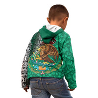 Personalised Viva La Mexico Kid Hoodie Coat Of Arms Aztec Mix Otomi Patterns - Wonder Print Shop
