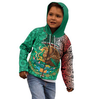 Personalised Viva La Mexico Kid Hoodie Coat Of Arms Aztec Mix Otomi Patterns - Wonder Print Shop