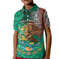 Personalised Viva La Mexico Kid Polo Shirt Coat Of Arms Aztec Mix Otomi Patterns - Wonder Print Shop