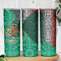 Personalised Viva La Mexico Skinny Tumbler Coat Of Arms Aztec Mix Otomi Patterns - Wonder Print Shop