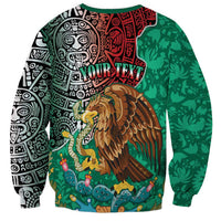 Personalised Viva La Mexico Sweatshirt Coat Of Arms Aztec Mix Otomi Patterns - Wonder Print Shop